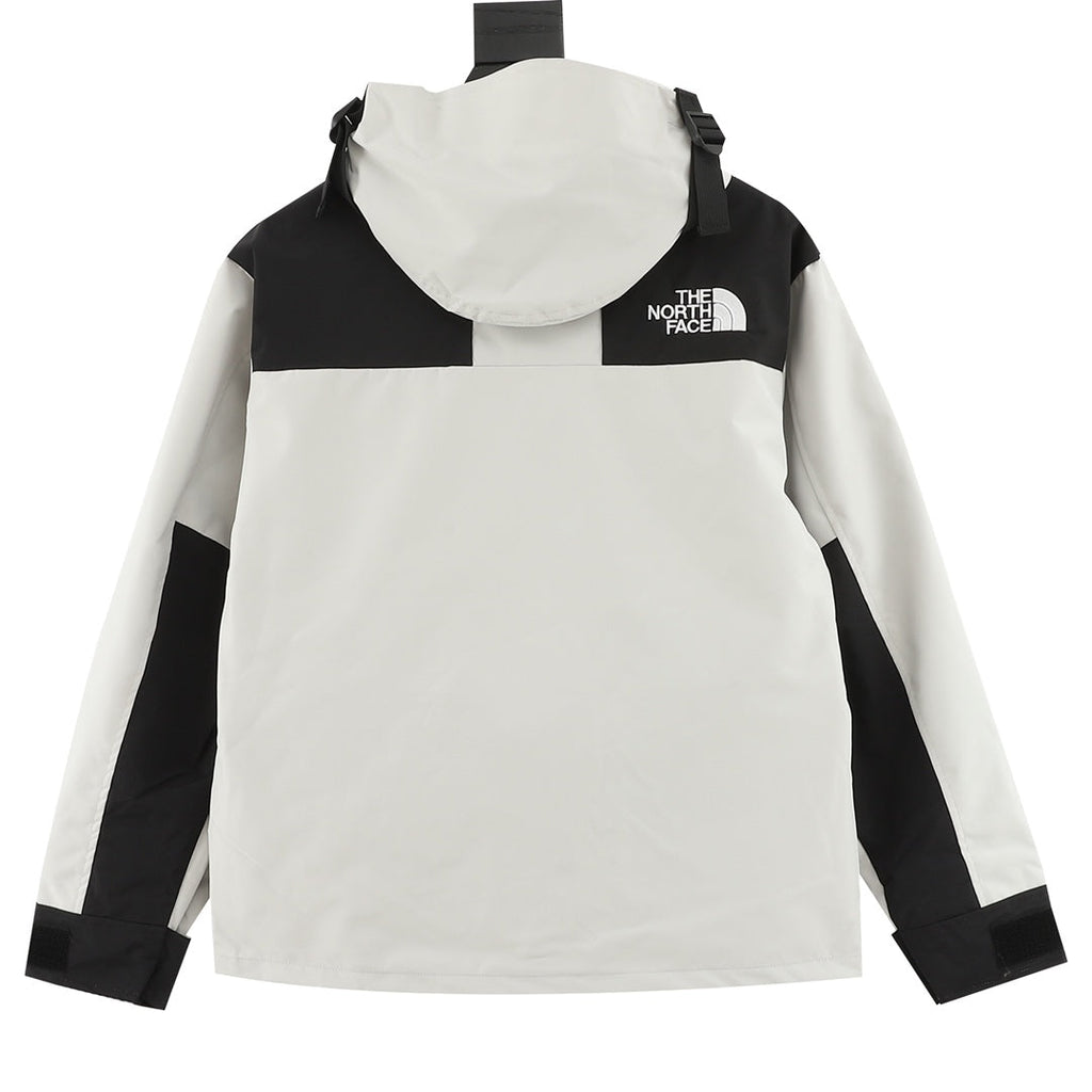The North Face Women's Men's GORE-TEX Hooded Mountain Jacket - Off White & Black Color Block Waterproof Shell