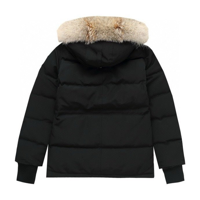 Canada Goose Women's Men's Short Hooded Down Jacket with Coyote Fur - Black