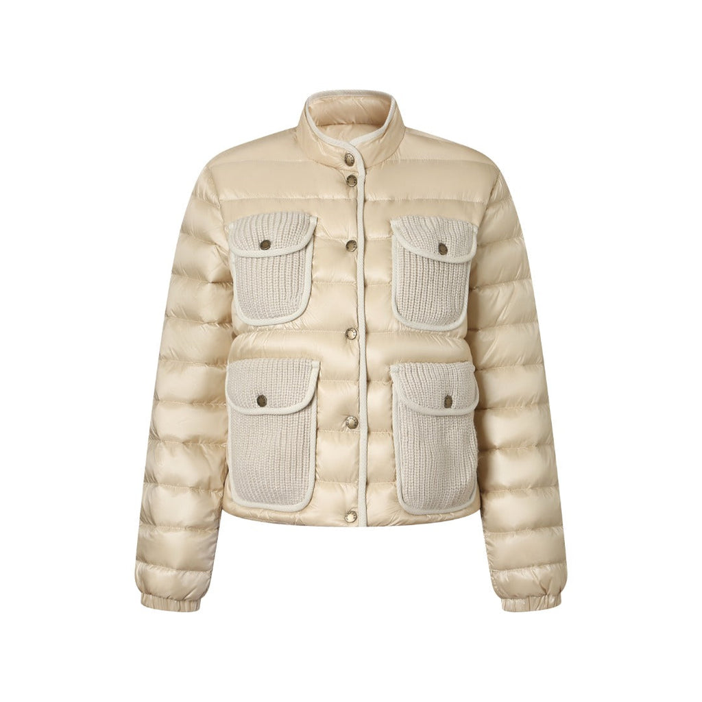 Moncler Women's Men's Knit Pocket Stand Collar Short Down Jacket - Beige