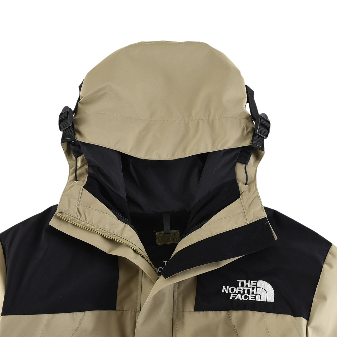 The North Face Women's Men's GORE-TEX Hooded Mountain Jacket - Khaki & Black Color Block Waterproof Shell