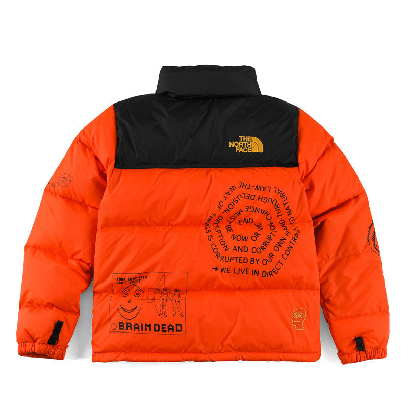 The North Face x Brain Dead Printed Puffer Jacket | Orange Color Block | Women's & Men's Streetwear