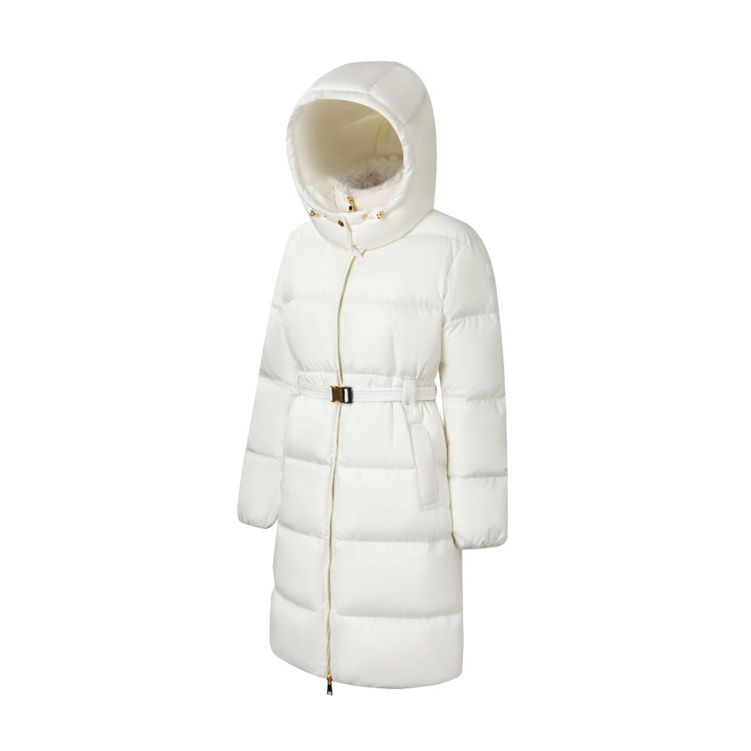 Moncler Women's Men's Belted Hooded Long Down Coat - White