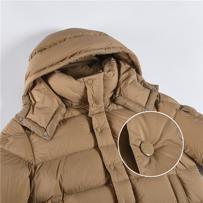 Moncler Women's Men's Detachable Hood Short Down Jacket - Khaki