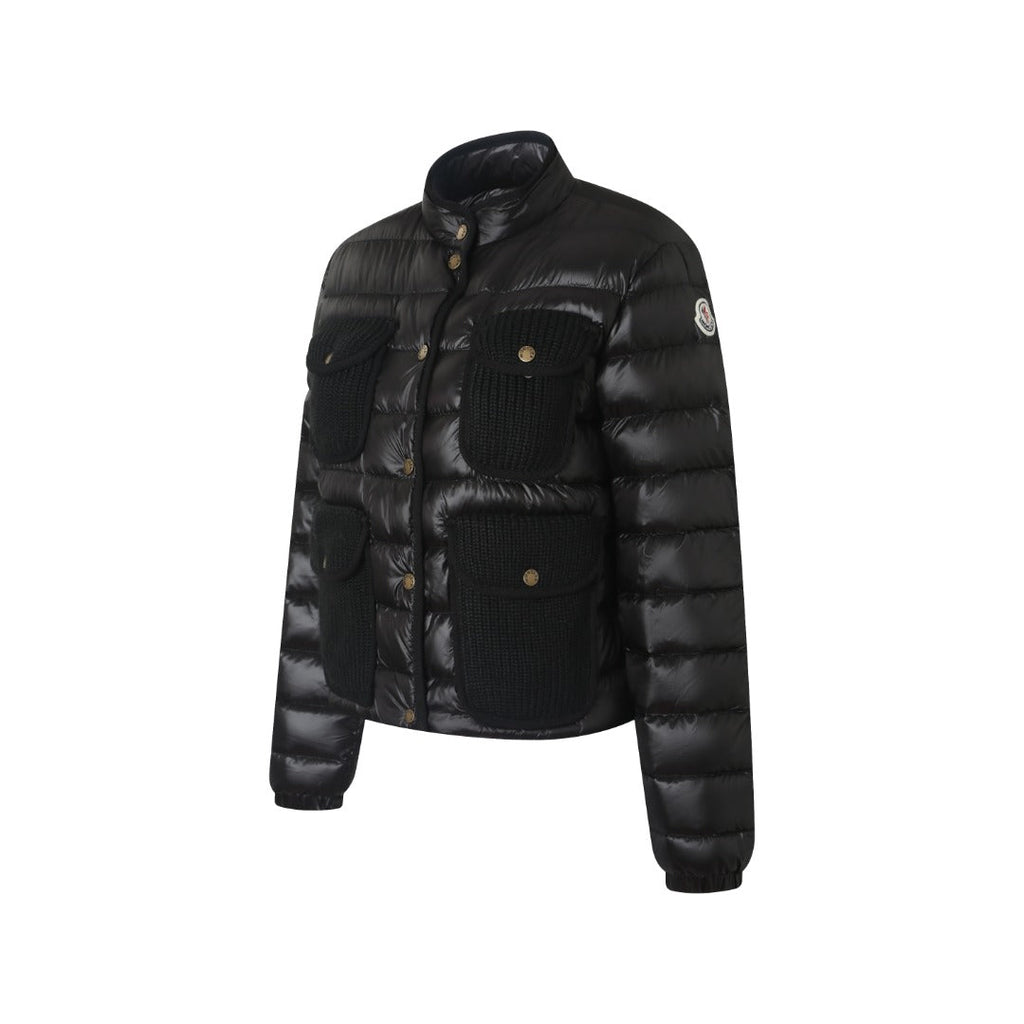 Moncler Women's Men's Knit Pocket Stand Collar Short Down Jacket - Black