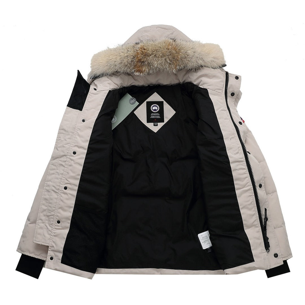 Canada Goose Women's Men's Fur Hood Mid-Length Puffer Jacket - Beige