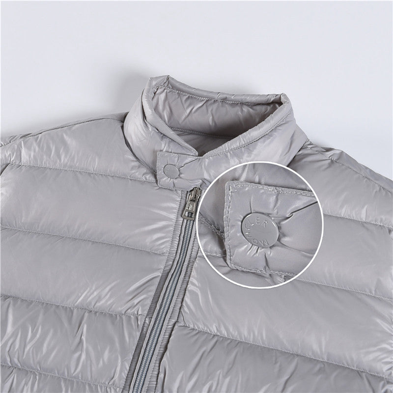 Moncler Women's Men's Lightweight Stand Collar Down Jacket - Light Grey