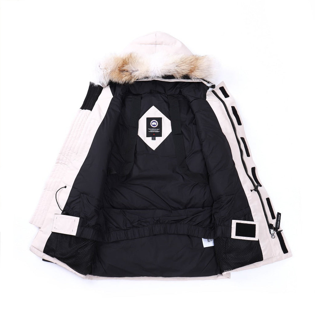 Canada Goose Women's Men's Down Parka Jacket with Coyote Fur - Cream White