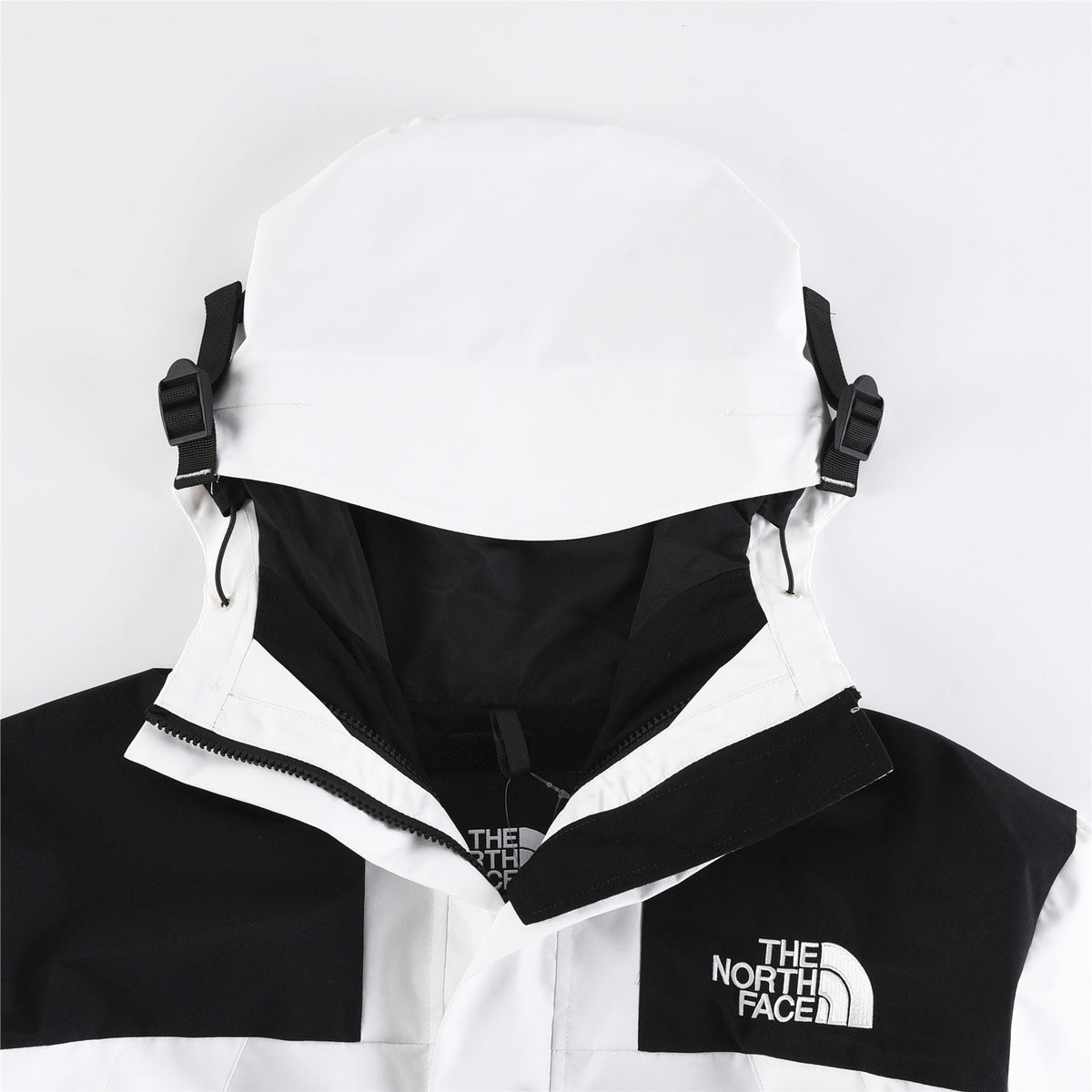 The North Face Women's Men's GORE-TEX Hooded Mountain Jacket - White & Black Color Block Waterproof Shell