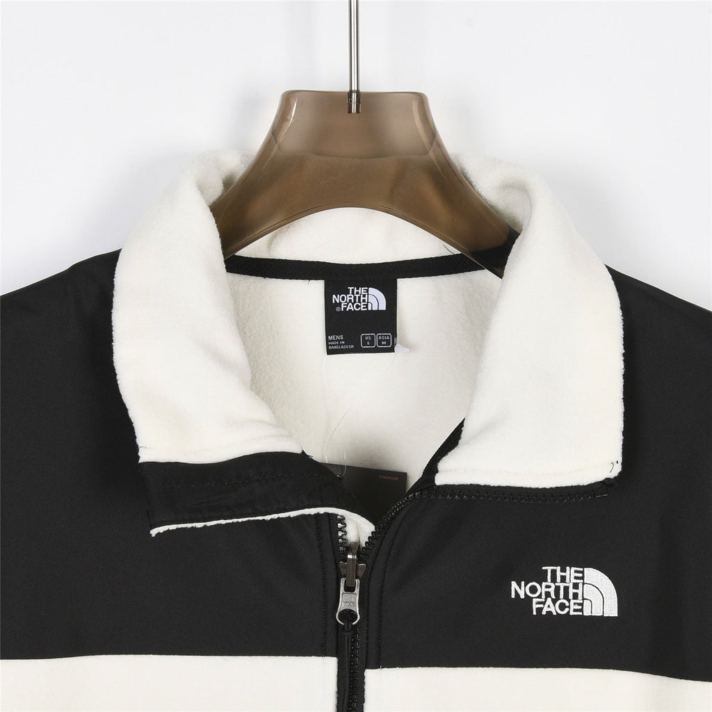 The North Face Women's Men's Fleece Full Zip Jacket - Cream White & Black Color Block