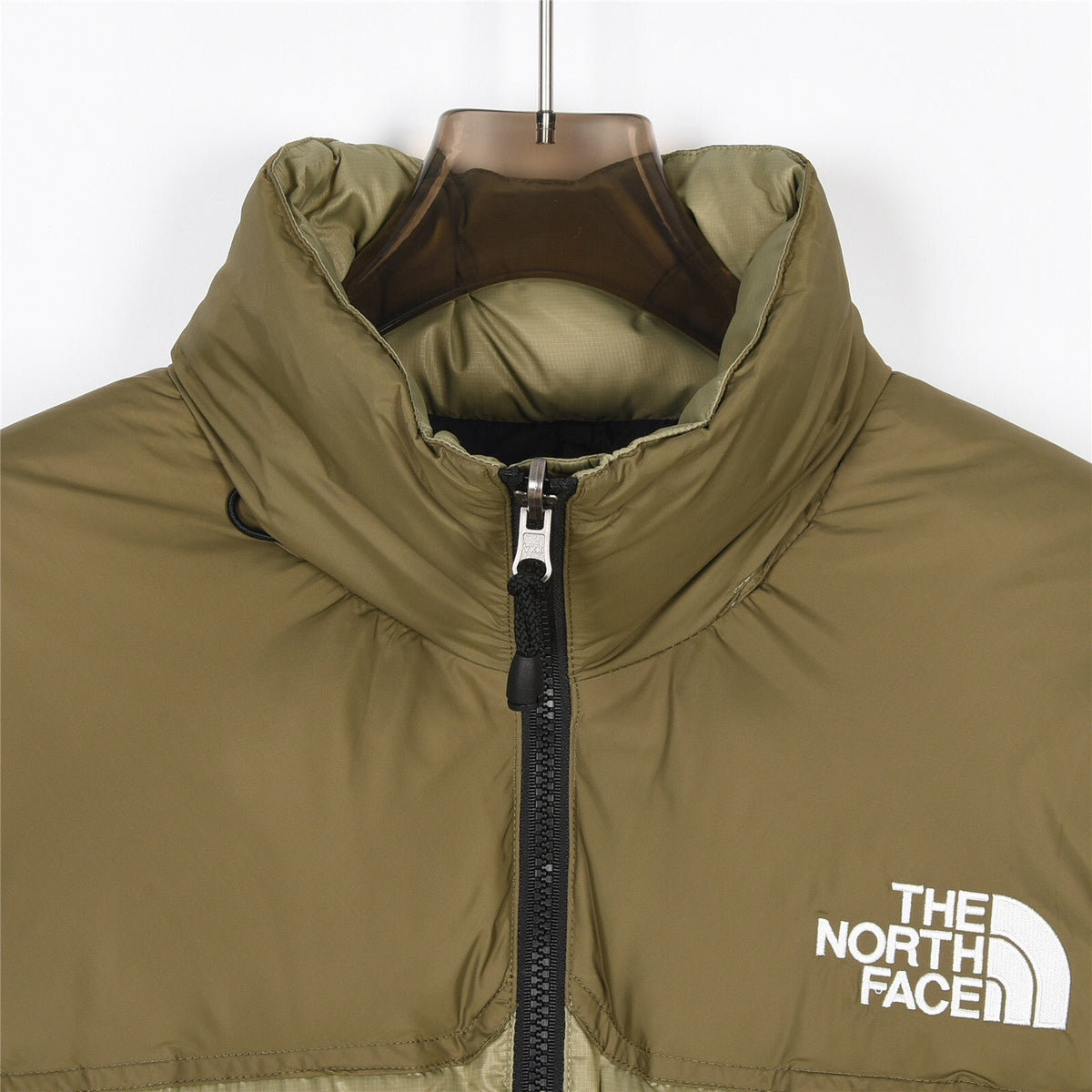 The North Face Color Block Stand Collar Puffer Jacket | Olive Green | Women's & Men's Streetwear Style
