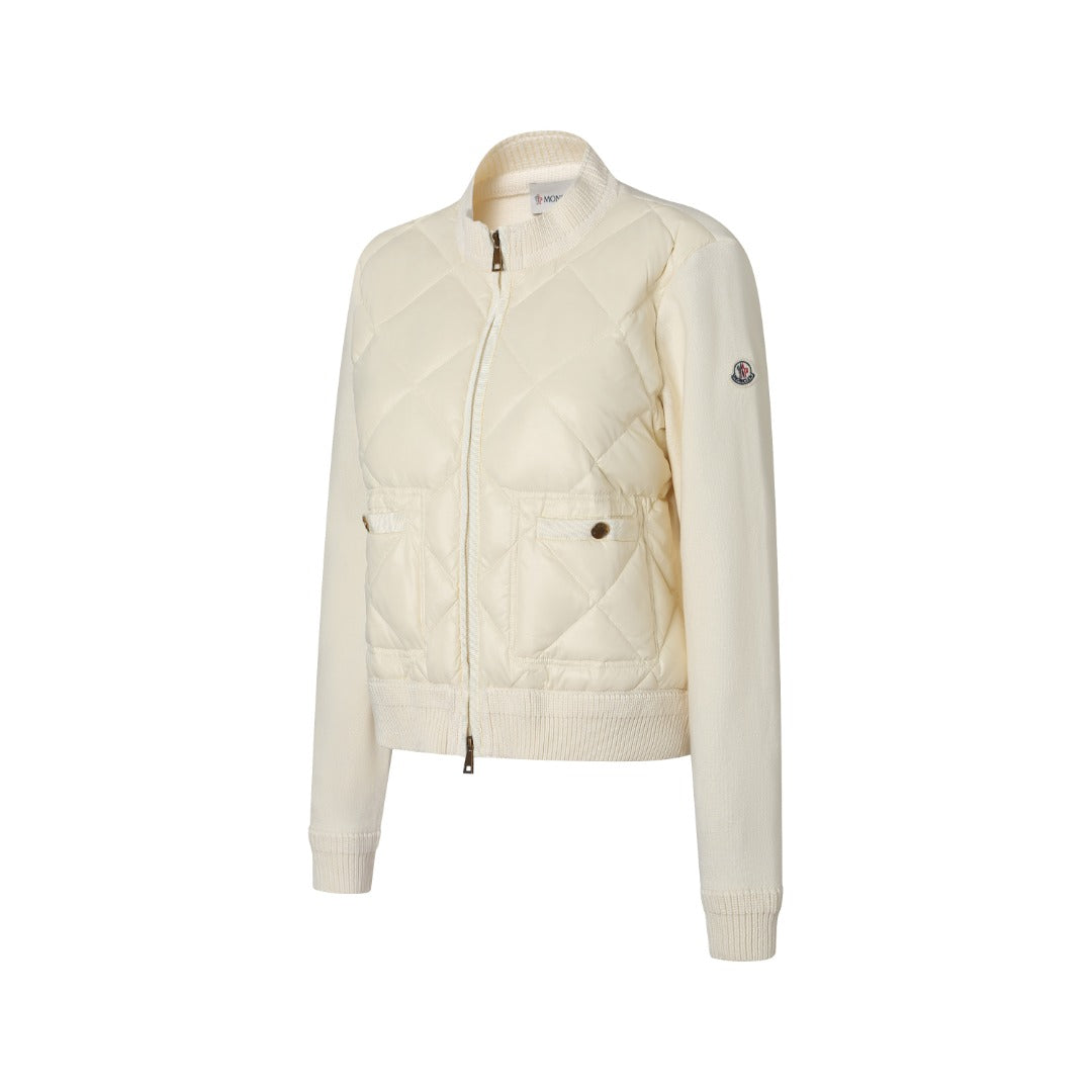 Moncler Women's Men's Knit Panel Short Down Jacket - Off White