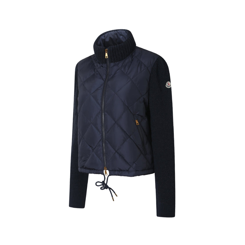Moncler Women's Men's Diamond Quilted Knit Sleeve Down Jacket - Navy
