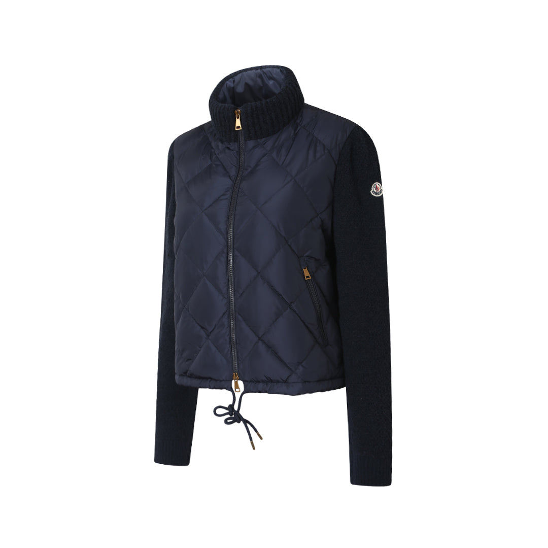 Moncler Women's Men's Diamond Quilted Knit Sleeve Down Jacket - Navy