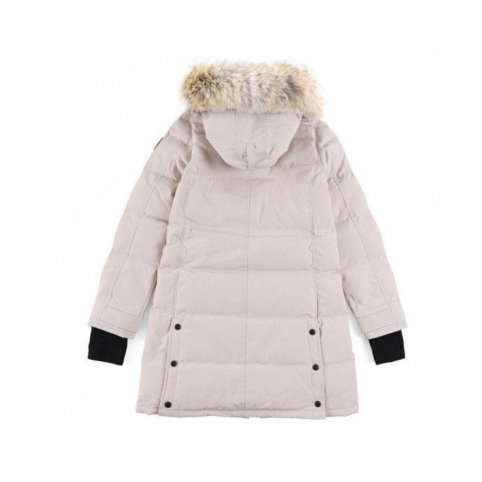 Canada Goose Women's Men's Long Hooded Down Jacket with Coyote Fur - Beige
