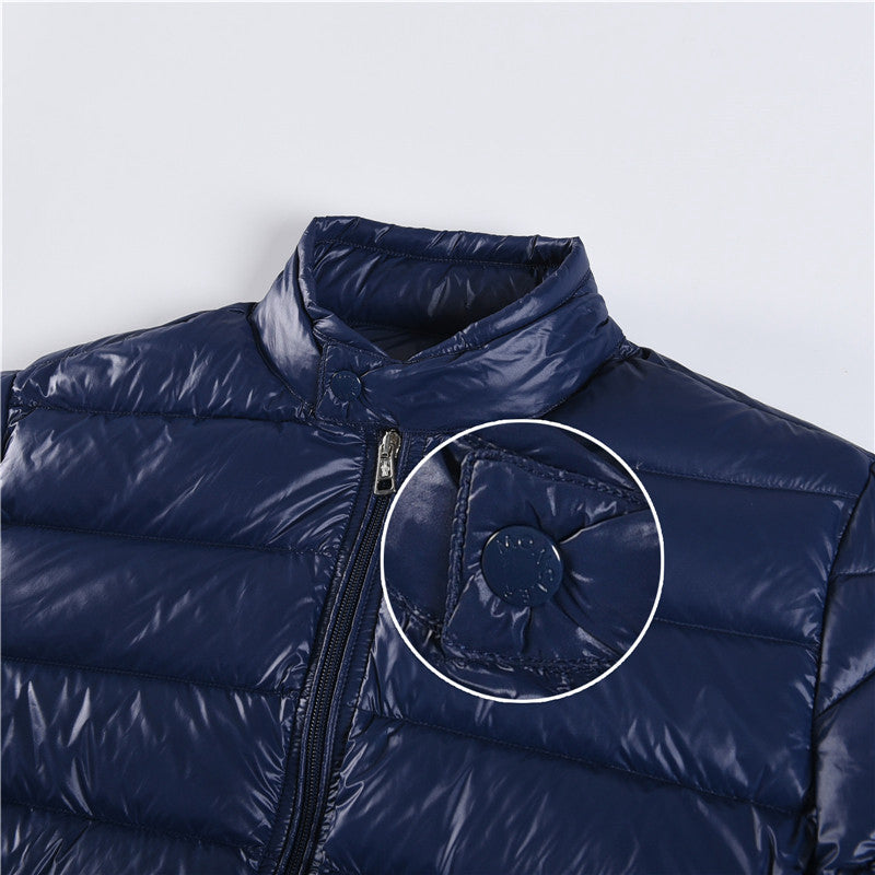 Moncler Women's Men's Lightweight Stand Collar Down Jacket - Dark Blue