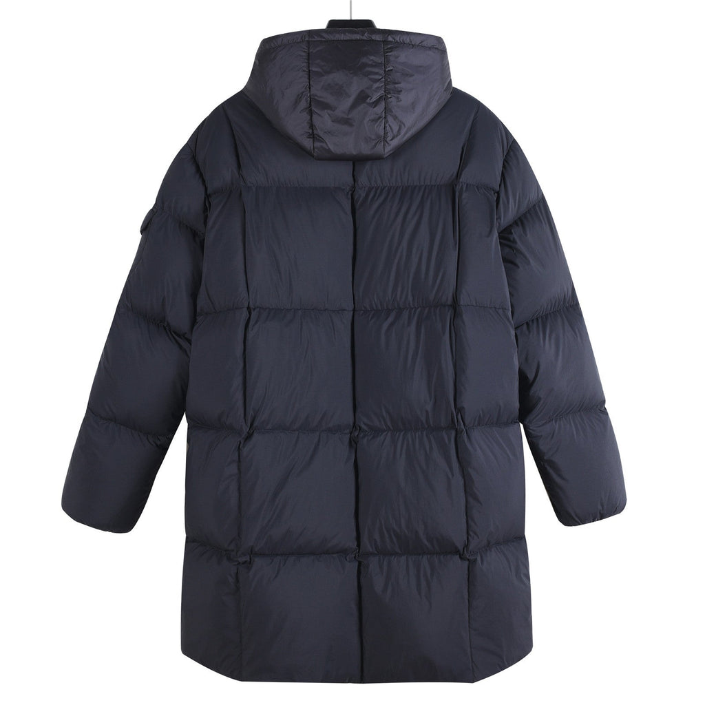 Moncler Women's Men's Mid-Length Hooded Down Coat - Navy Blue
