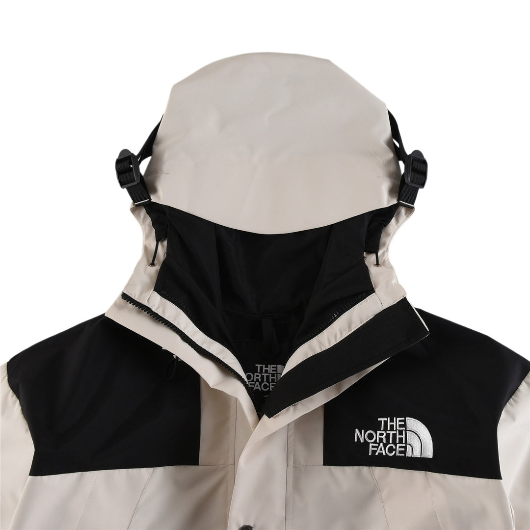 The North Face Women's Men's GORE-TEX Hooded Mountain Jacket - Cream White & Black Color Block Waterproof Shell