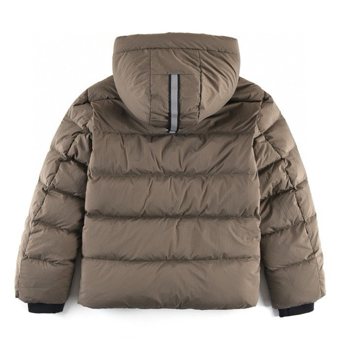 Canada Goose Women's Men's Black Badge Short Hooded Down Jacket - Khaki