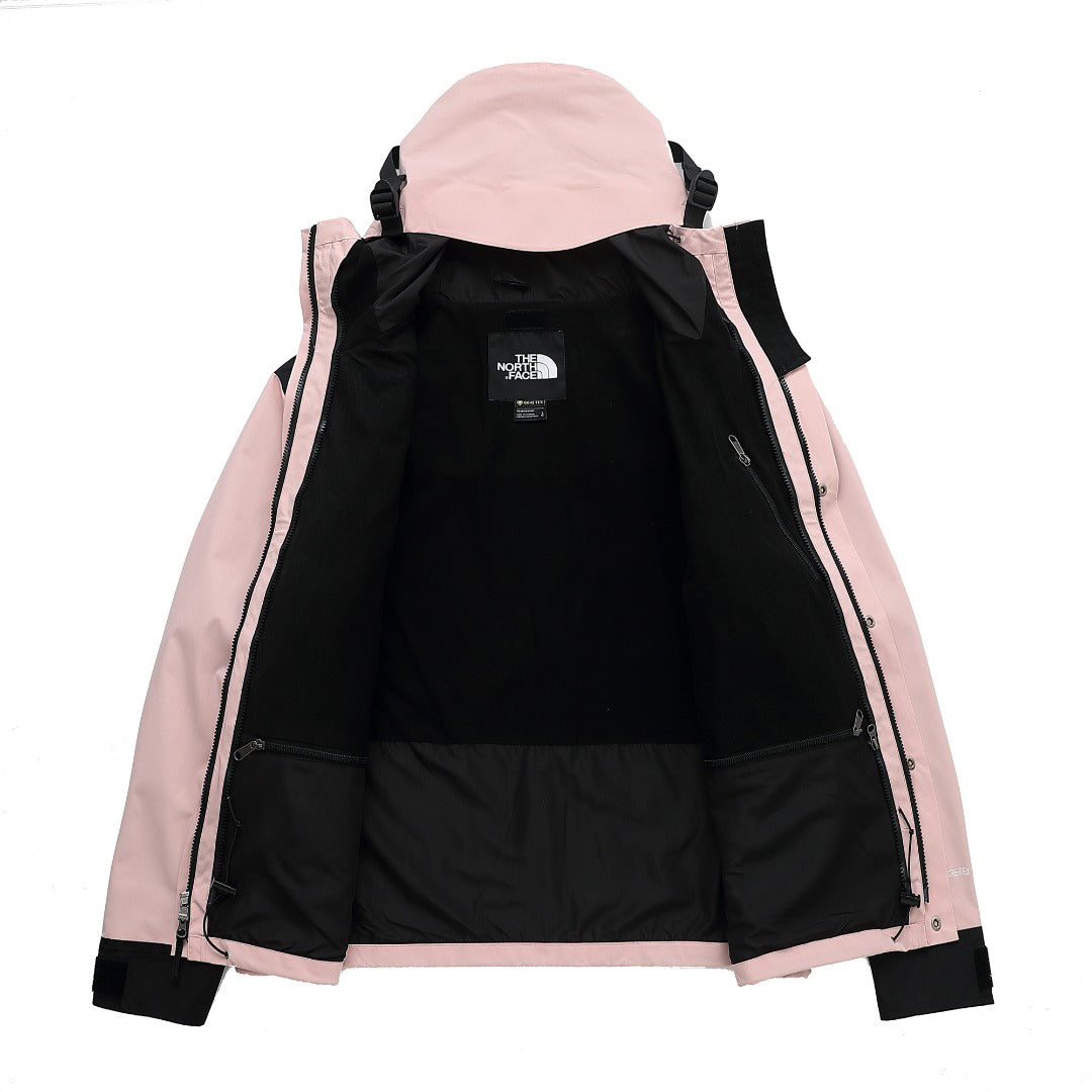 The North Face Women's Men's GORE-TEX Hooded Mountain Jacket - Pink & Black Color Block Waterproof Shell