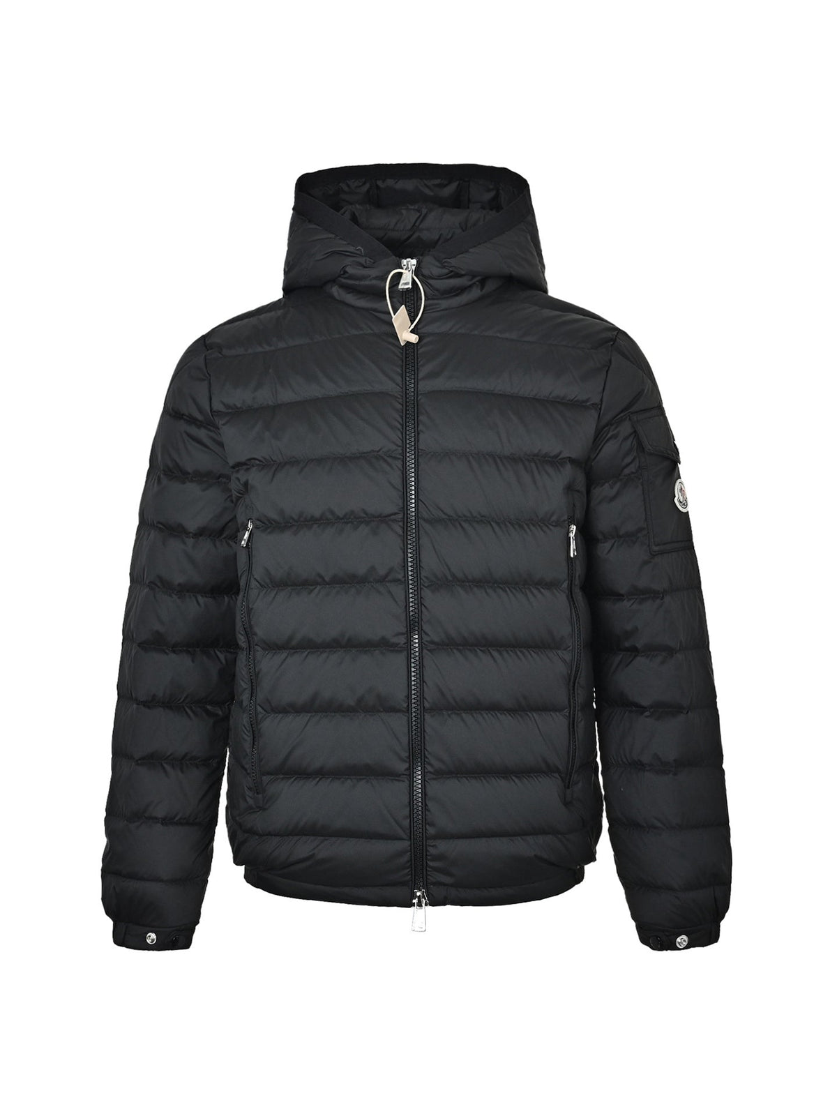 Moncler Women's Men's Hooded Horizontal Quilted Down Jacket - Black
