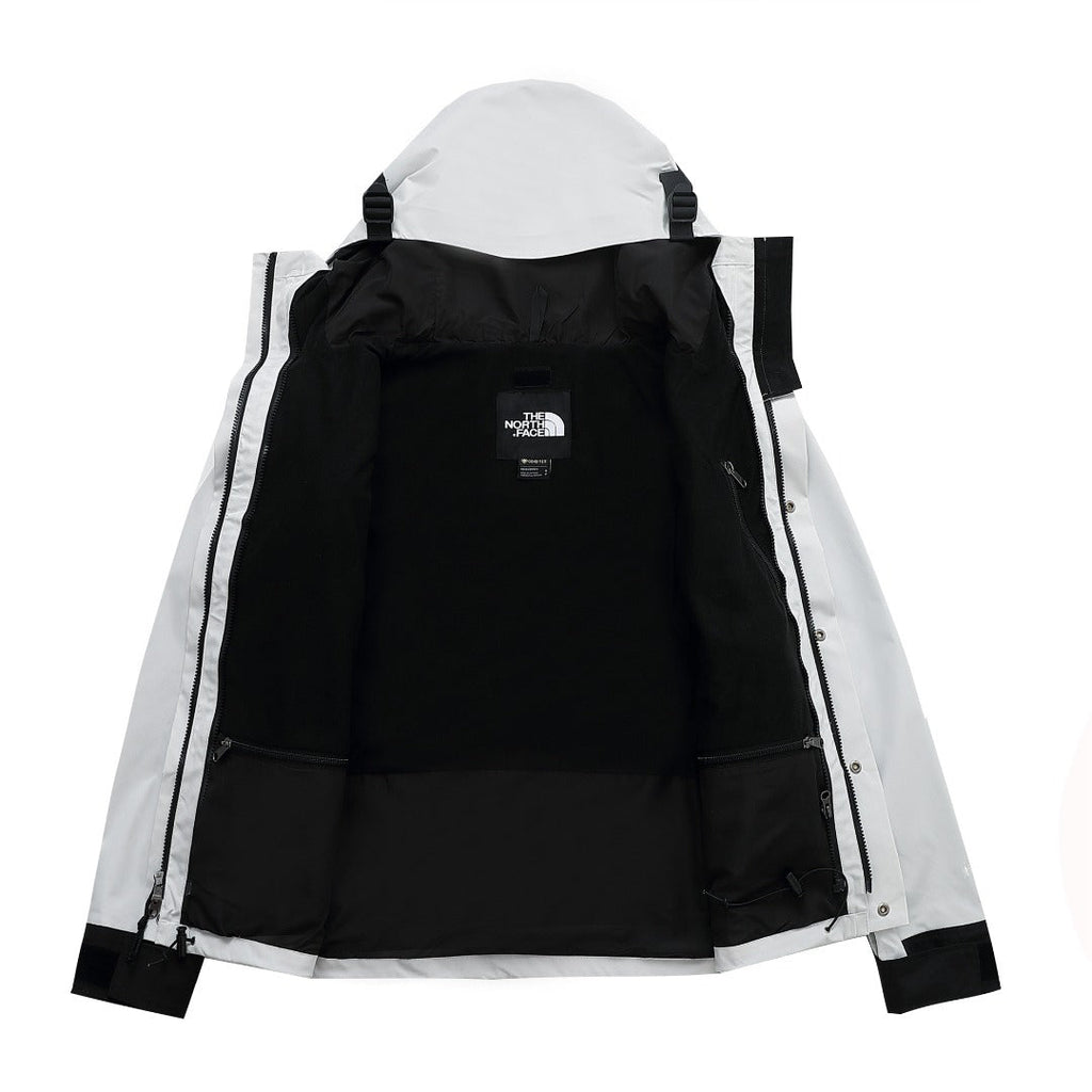 The North Face Women's Men's GORE-TEX Hooded Mountain Jacket - White & Black Color Block Waterproof Shell
