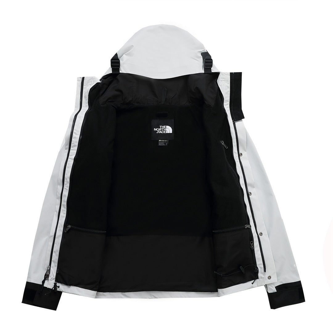 The North Face Women's Men's GORE-TEX Hooded Mountain Jacket - White & Black Color Block Waterproof Shell
