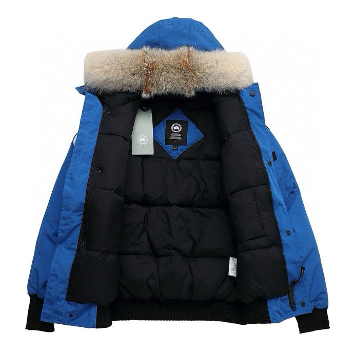 Canada Goose Women's Men's Fur Hood Down Bomber Jacket - Royal Blue