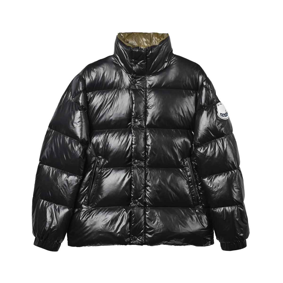 Moncler Women's Men's Glossy Stand Collar Puffer Down Jacket - Black