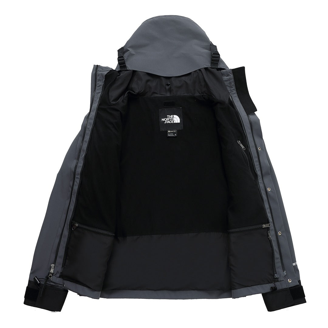 The North Face Women's Men's GORE-TEX Hooded Mountain Jacket - Gray & Black Color Block Waterproof Shell