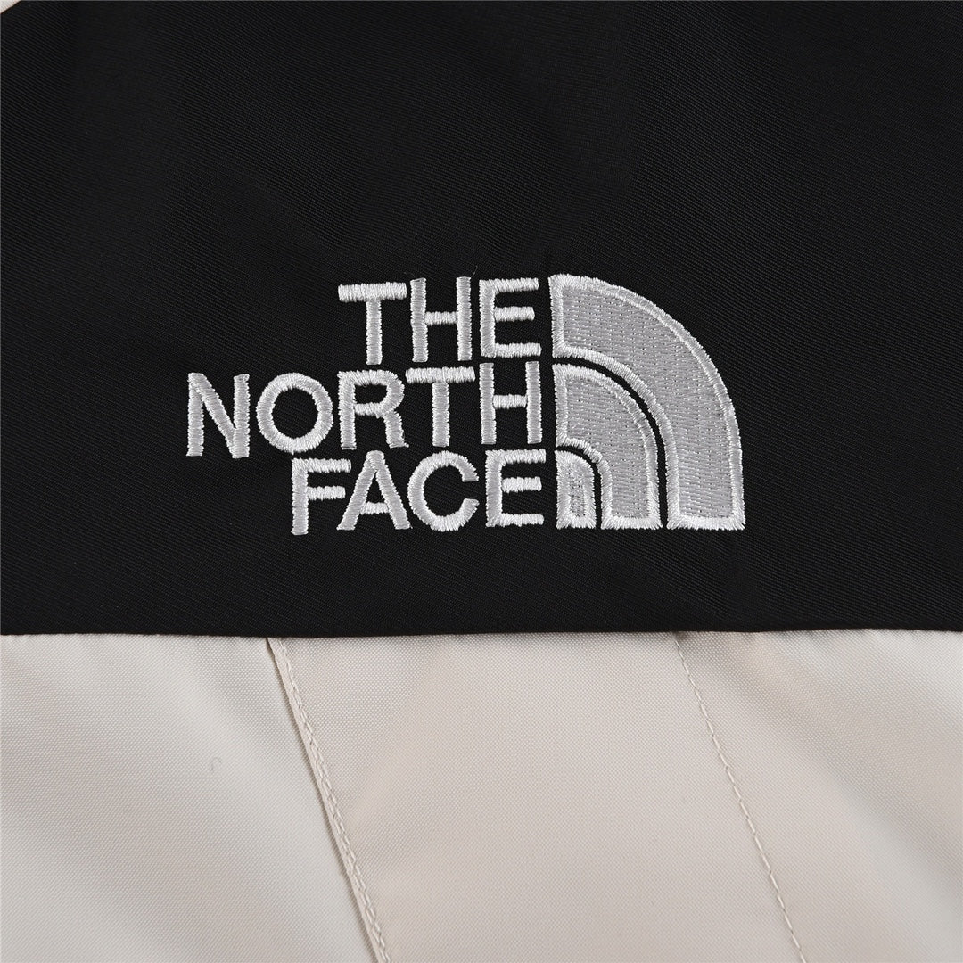 The North Face Women's Men's GORE-TEX Hooded Mountain Jacket - Cream White & Black Color Block Waterproof Shell