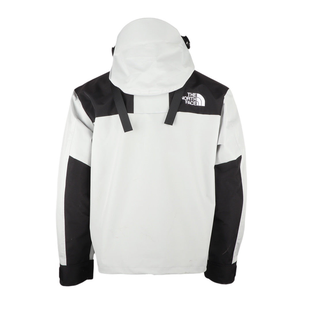 The North Face Women's Men's GORE-TEX Hooded Mountain Jacket - Light Gray & Black Color Block Waterproof Shell