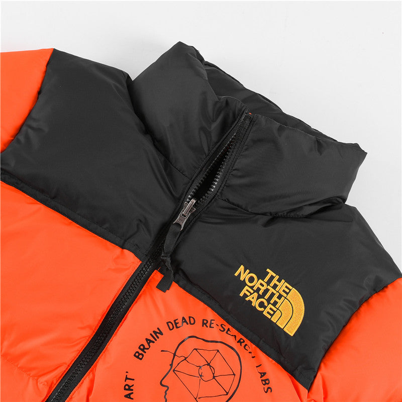The North Face x Brain Dead Printed Puffer Jacket | Orange Color Block | Women's & Men's Streetwear