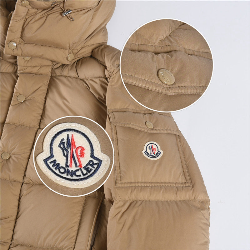 Moncler Women's Men's Detachable Hood Short Down Jacket - Khaki
