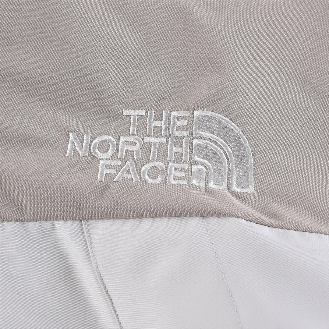 The North Face Women's Men's GORE-TEX Hooded Mountain Jacket - White & Light Khaki Color Block Waterproof Shell