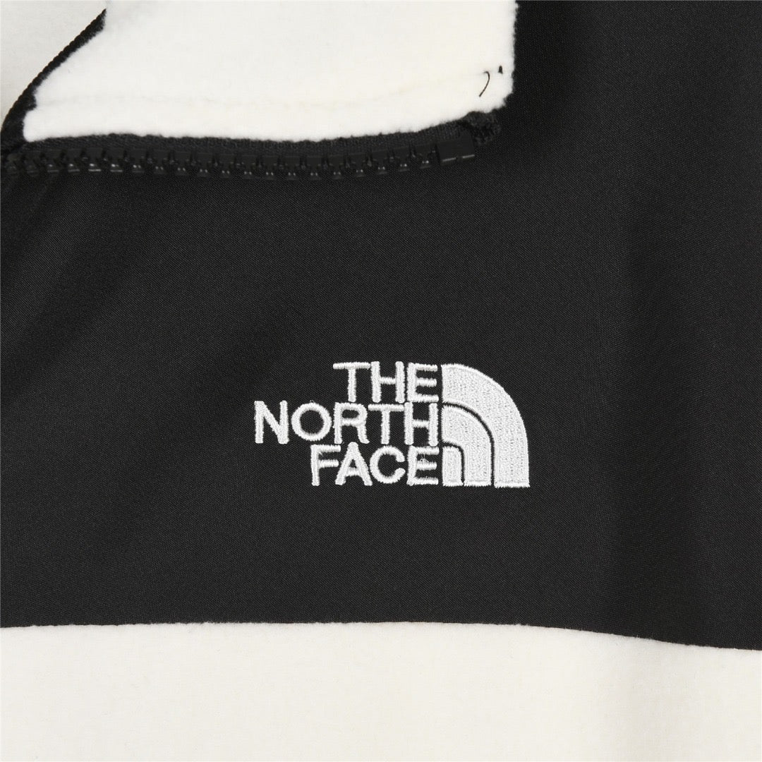 The North Face Women's Men's Fleece Full Zip Jacket - Cream White & Black Color Block