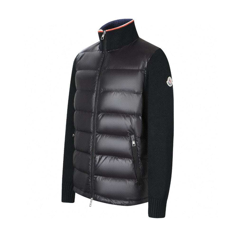 Moncler Women's Men's Knit Panel Stand Collar Down Jacket - Black