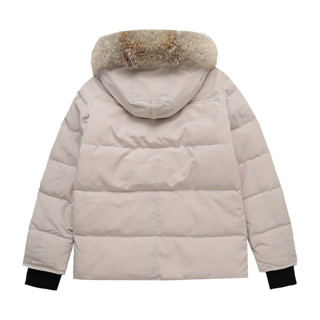 Canada Goose Women's Men's Fur Hood Mid-Length Puffer Jacket - Beige