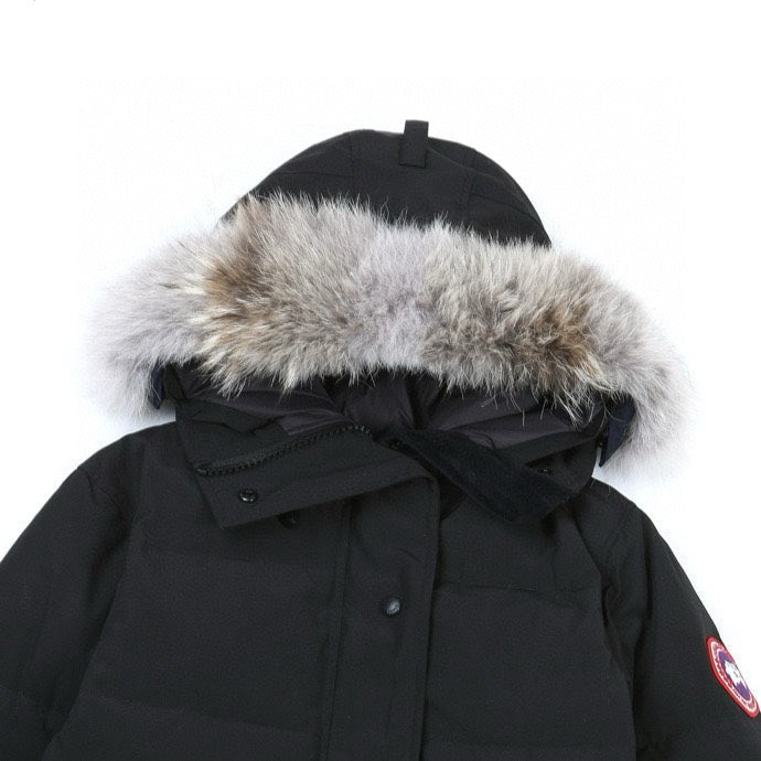 Canada Goose Women's Men's Long Hooded Down Jacket with Coyote Fur - Black