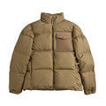 Moncler Women's Men's Stand Collar Down Jacket with Leather Patch Pocket - Khaki