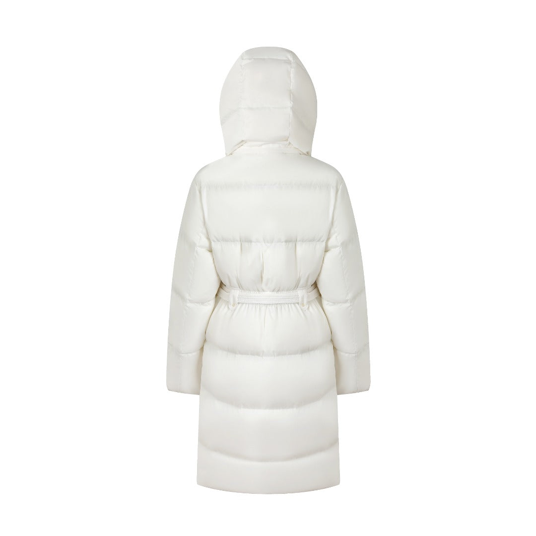 Moncler Women's Men's Belted Hooded Long Down Coat - White