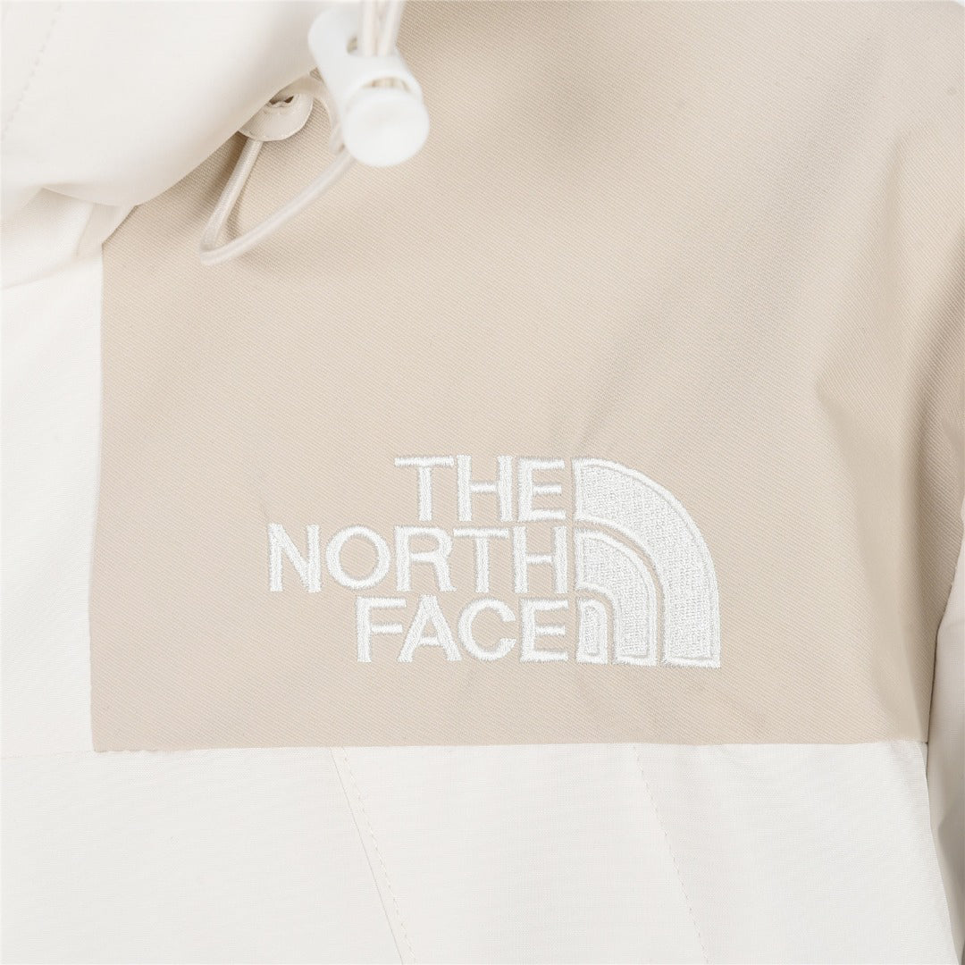 The North Face Men's Off White And Beige Color Block Hooded Mountain Jacket