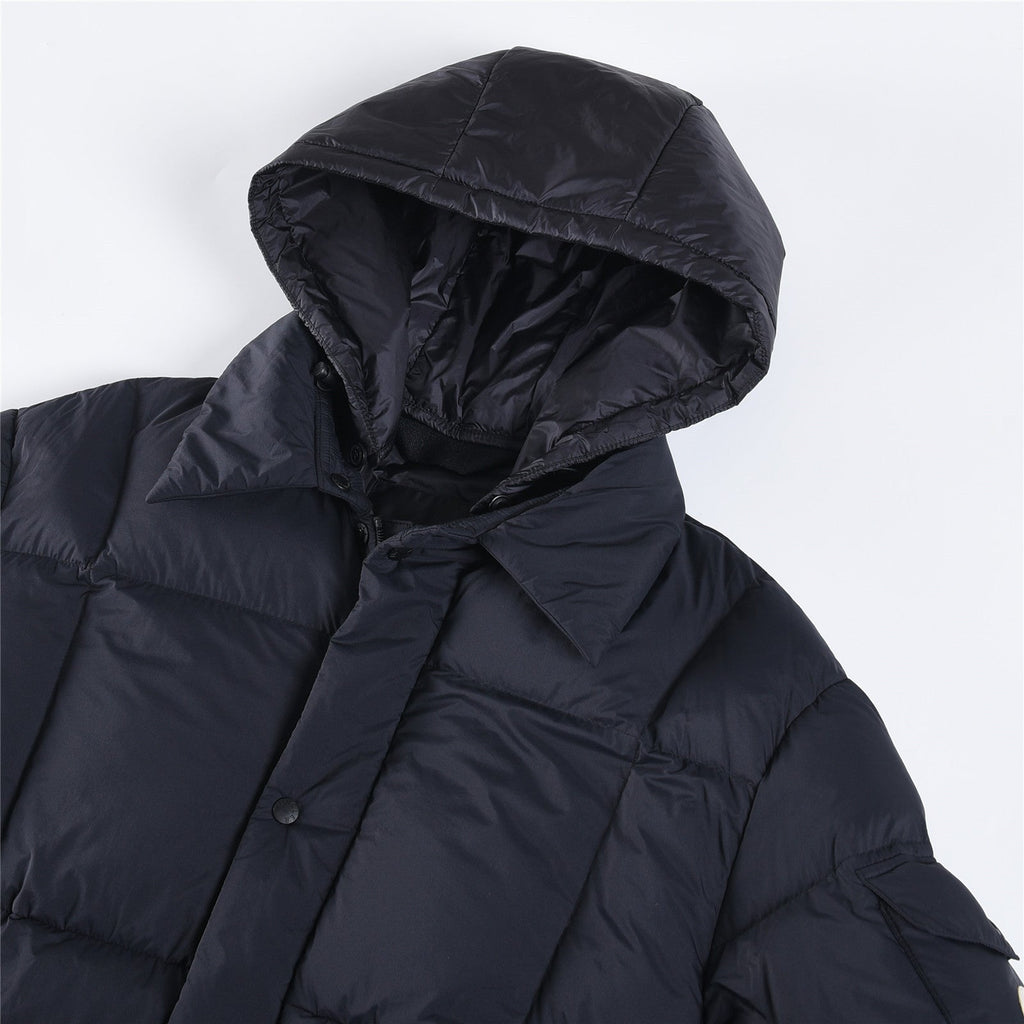 Moncler Women's Men's Mid-Length Hooded Down Coat - Navy Blue