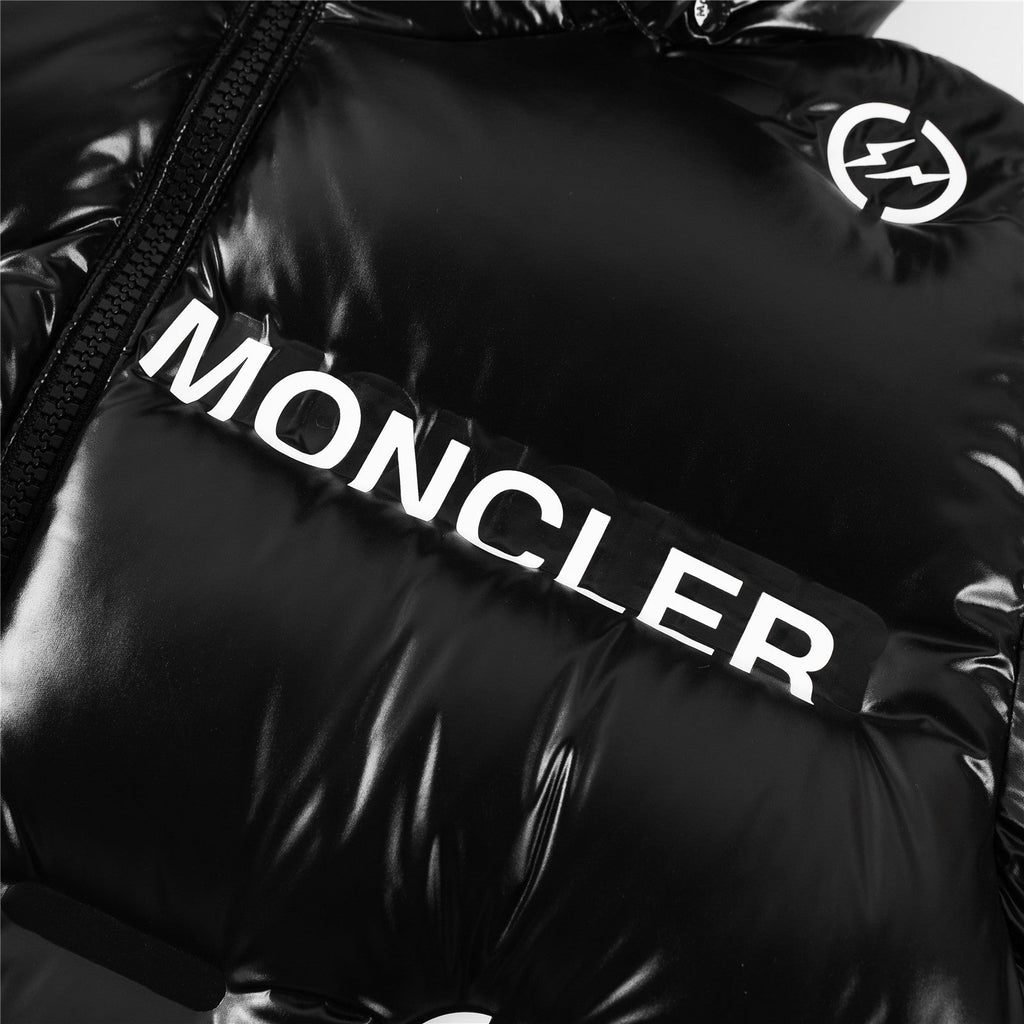 Moncler x Fragment Women's Men's Shiny Hooded Down Jacket - Black