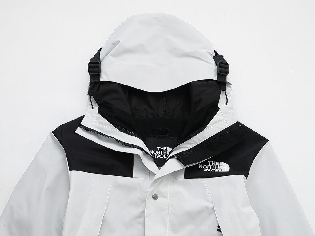 The North Face Women's Men's GORE-TEX Hooded Mountain Jacket - White & Black Color Block Waterproof Shell