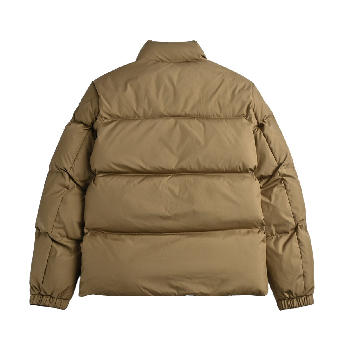 Moncler Women's Men's Stand Collar Down Jacket with Leather Patch Pocket - Khaki