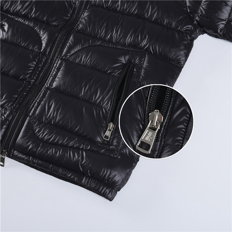 Moncler Women's Men's Stand Collar Short Down Jacket - Black