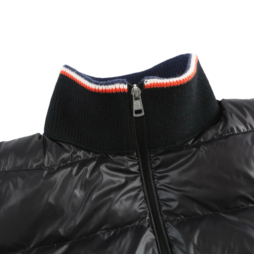 Moncler Women's Men's Knit Panel Stand Collar Down Jacket - Black