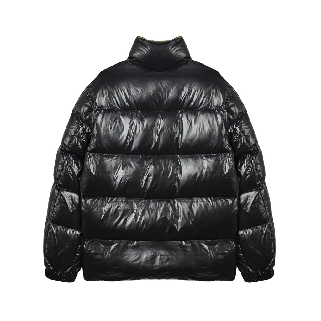 Moncler Women's Men's Glossy Stand Collar Puffer Down Jacket - Black