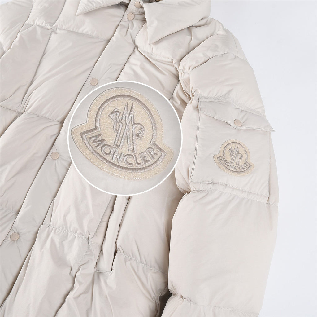 Moncler Women's Men's Mid-Length Hooded Down Coat - Off White