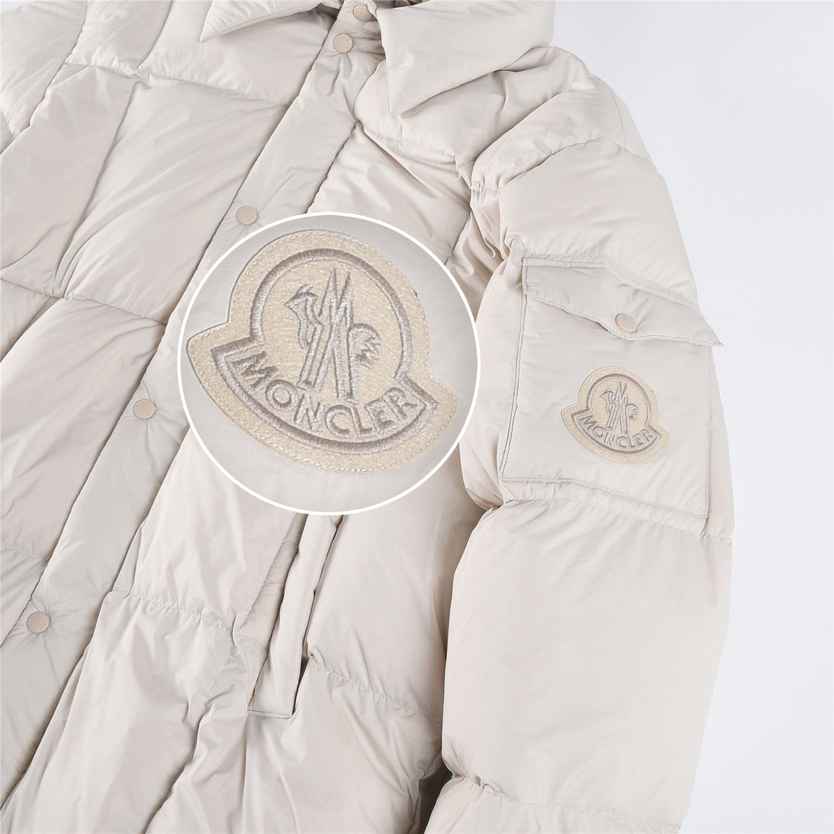 Moncler Women's Men's Mid-Length Hooded Down Coat - Off White